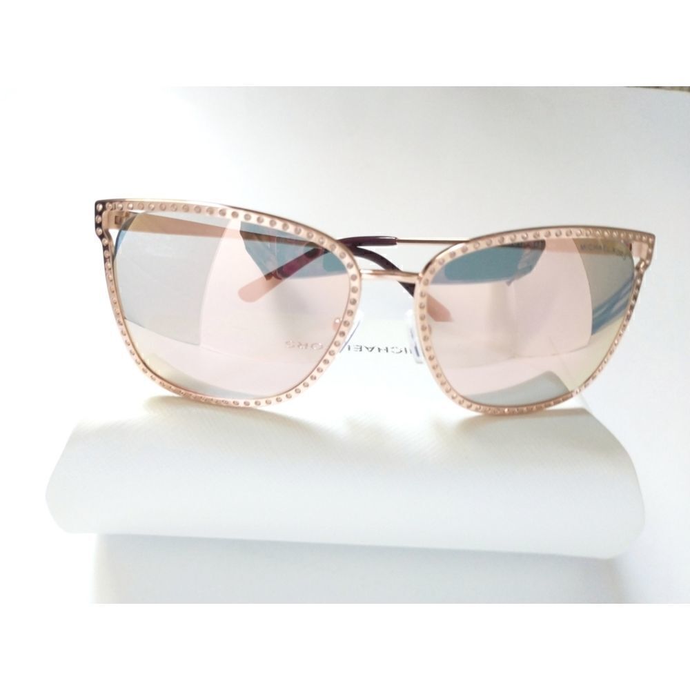 New! MICHAEL KORS Women's Stockholm Mirror Square Sunglasses With Case Rose Gold - Picture 11 of 13